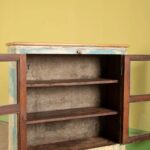 Vintage Blue & Cream Wooden Cabinet with Glass Doors - Image 2