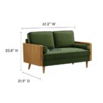 Mid-Century Wooden Arm Fabric 2-Seater Sofa (Forest Green) - Image 4