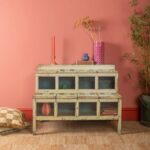 Off-White Vintage Display Unit with 8 Glass Cubbies