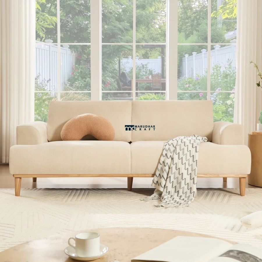 56 Modern Minimalist Fabric 3-Seater Sofa (Beige) - Image 1