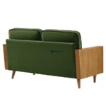 Mid-Century Wooden Arm Fabric 2-Seater Sofa (Forest Green) - Image 5