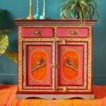 Pavo Hand-Painted Wooden Cabinet with Peacock Design