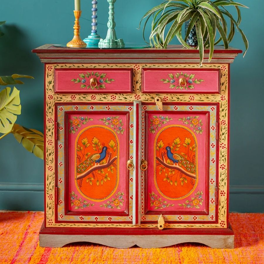 57 Pavo Hand-Painted Wooden Cabinet with Peacock Design - Image 1