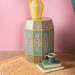 Hand Painted Sky Blue Wooden Side Table with Floral Design - Image 4