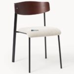 Wooden Back Dining Chair with Upholstered Seat & Metal Legs (Walnut Finish) - Image 5