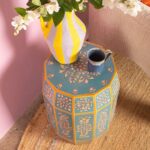 Hand Painted Sky Blue Wooden Side Table with Floral Design - Image 5