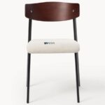 Wooden Back Dining Chair with Upholstered Seat & Metal Legs (Walnut Finish) - Image 2