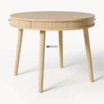 Light Wood Round Dining Table with Ribbed Edge - Image 4