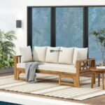 Outdoor Solid Wood 3-Seater Sofa with Cushions
