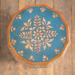 Hand Painted Sky Blue Wooden Side Table with Floral Design - Image 2