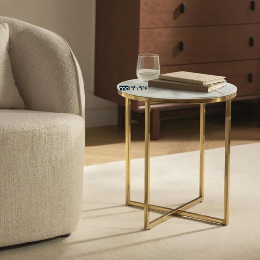 59 Luxury Marble Top Side Table with Brass Frame - Image 1