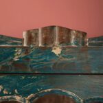 Vintage Dark Blue Wooden Wall Showcase Cabinet with Glass Doors - Image 6