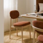 Fabric Upholstered Wooden Dining Chair (Rust Brown)