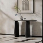 Solid Wood Console Table with Sculptural Legs (Matte Black Finish)
