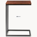 Modern Solid Wood C-Shaped Side Table with Metal Frame
