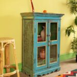 Vintage Light Blue Wooden Cabinet with Glass Doors and Drawers - Image 2