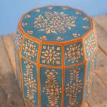 Hand Painted Sky Blue Wooden Side Table with Floral Design - Image 3