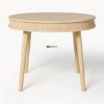 Light Wood Round Dining Table with Ribbed Edge - Image 6