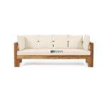 Outdoor Solid Wood 3-Seater Sofa with Cushions - Image 4