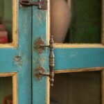 Vintage Light Blue Wooden Cabinet with Glass Doors and Drawers - Image 3