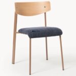 Wooden Dining Chair with Upholstered Seat (Natural Wood & Blue Fabric) - Image 3