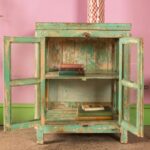 Vintage Light Green Wooden Display Cabinet with Glass Doors - Image 3