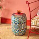 Hand Painted Navy Blue Wooden Side Table with Floral Design - Image 4