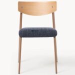 Wooden Dining Chair with Upholstered Seat (Natural Wood & Blue Fabric) - Image 4