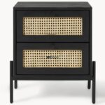 Modern Bohemian 2-Drawer Black & Cane Bedside Table - Image 5