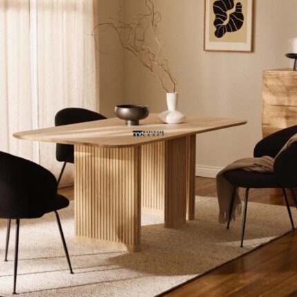 Rectangular Wooden Dining Table with Fluted Panel Legs