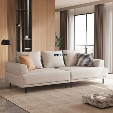 Modern Minimalist Fabric 3-Seater Sofa (Warm Beige)