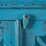 Light Blue Vintage Wooden Textured Glass Display Cabinet - Image 5