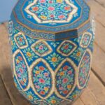 Hand Painted Navy Blue Wooden Side Table with Floral Design - Image 5