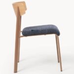 Wooden Dining Chair with Upholstered Seat (Natural Wood & Blue Fabric) - Image 5