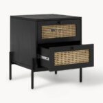 Modern Bohemian 2-Drawer Black & Cane Bedside Table - Image 6