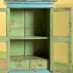 Vintage Light Blue Wooden Cabinet with Glass Doors and Drawers - Image 7