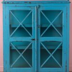 Light Blue Vintage Wooden Textured Glass Display Cabinet - Image 6