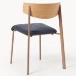 Wooden Dining Chair with Upholstered Seat (Natural Wood & Blue Fabric) - Image 2