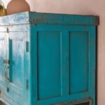 Blue Wooden Vintage Storage Cupboard with Mesh Panels - Image 5