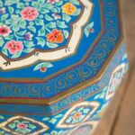 Hand Painted Navy Blue Wooden Side Table with Floral Design - Image 2