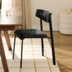 Wooden Back Dining Chair with Upholstered Seat & Metal Legs (Black Finish)