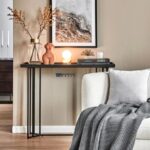 Black Stone Top Console Table with Slim Metal Legs