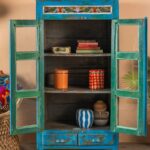 Blue Vintage Wooden Cabinet with Hand-Painted Glass & Drawers - Image 4