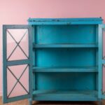 Light Blue Vintage Wooden Textured Glass Display Cabinet - Image 3