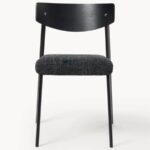 Wooden Back Dining Chair with Upholstered Seat & Metal Legs (Black Finish) - Image 4
