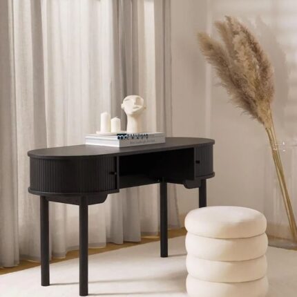 Modern Fluted Solid Wood Writing Desk – Black Finish