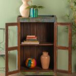 Blue & Yellow Vintage Wooden Cabinet with Glass Doors - Image 4