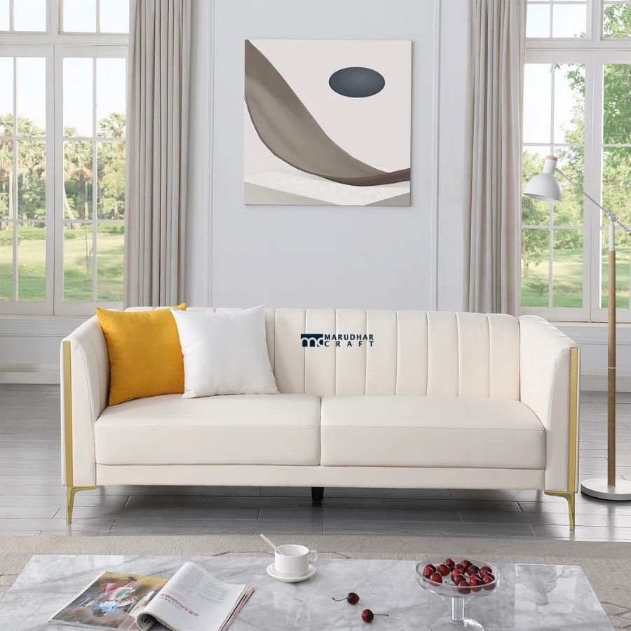 69 Luxury Channel-Tufted Fabric 2-Seater Sofa (Ivory White) - Image 1