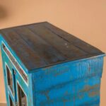 Blue Vintage Wooden Cabinet with Hand-Painted Glass & Drawers - Image 6