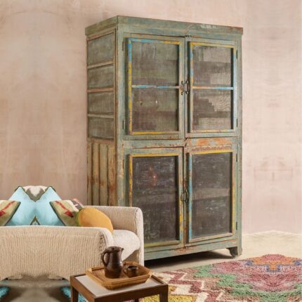Vintage Earth Tones Jali Wooden Cupboard